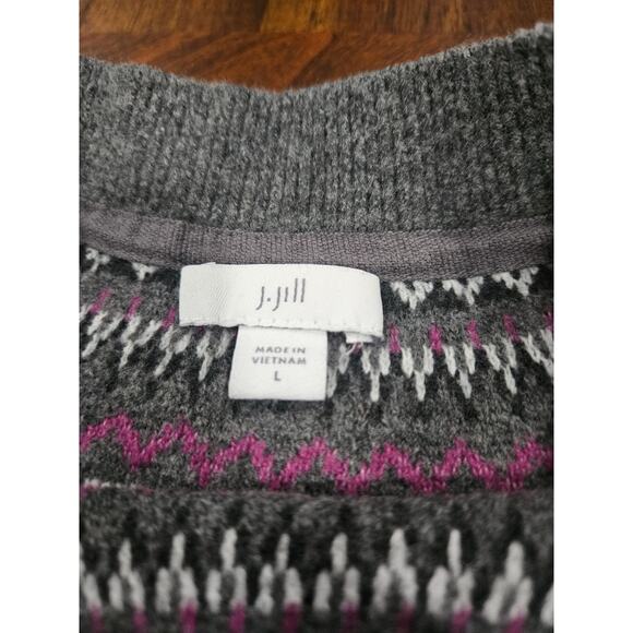 J Jill Fair Isle Stripes Raglan Sweater Women's Sz L Charcoal Gray Pullover - Picture 2 of 6